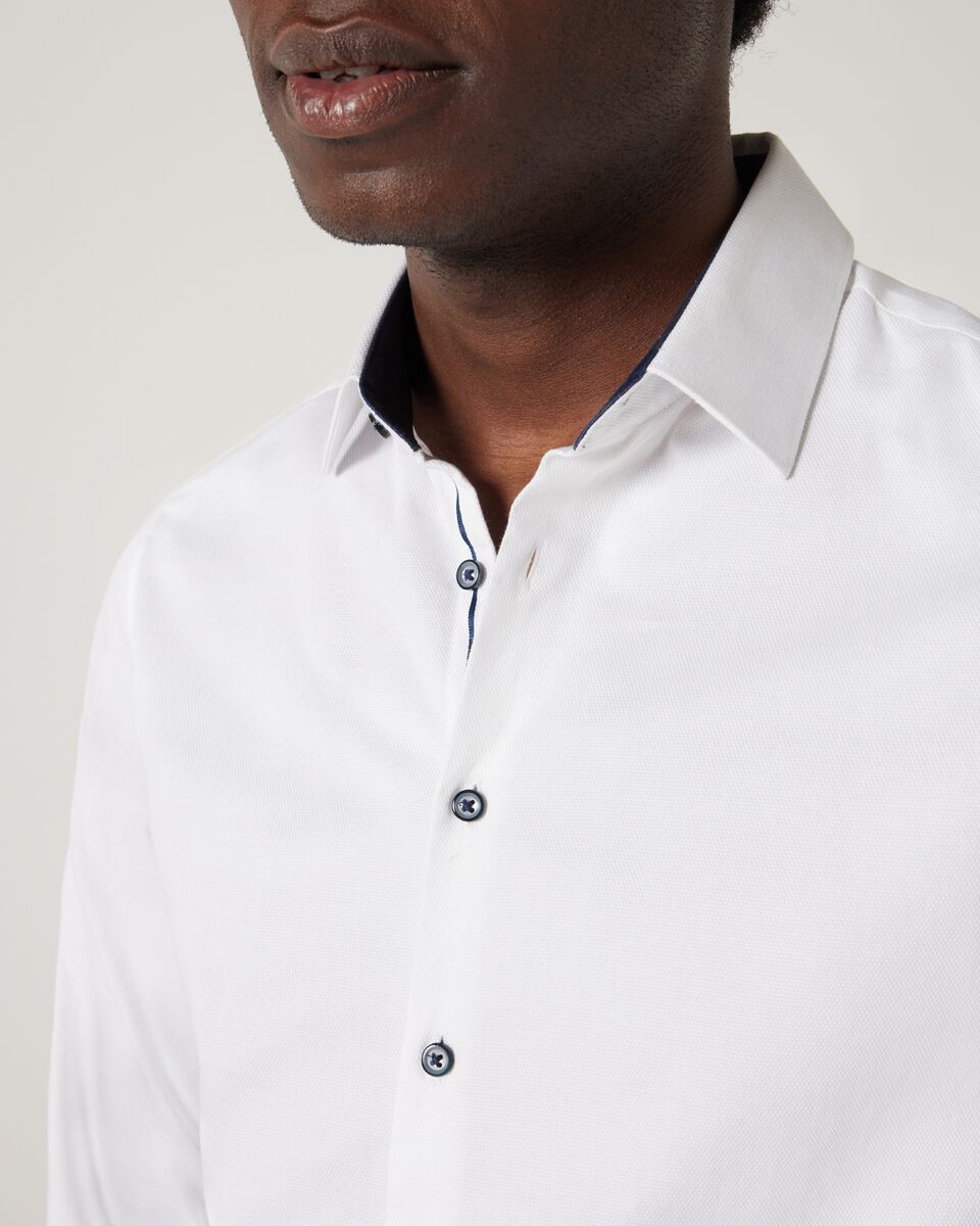Slim Textured Long Sleeve Shirt, White, hi-res